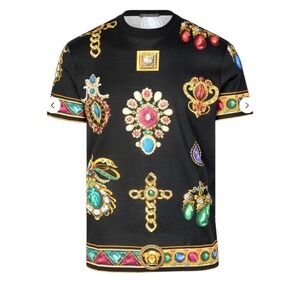 Versace Jewel‎ Print T-Shirt Black Medusa Gem Baroque Made in Italy Size S